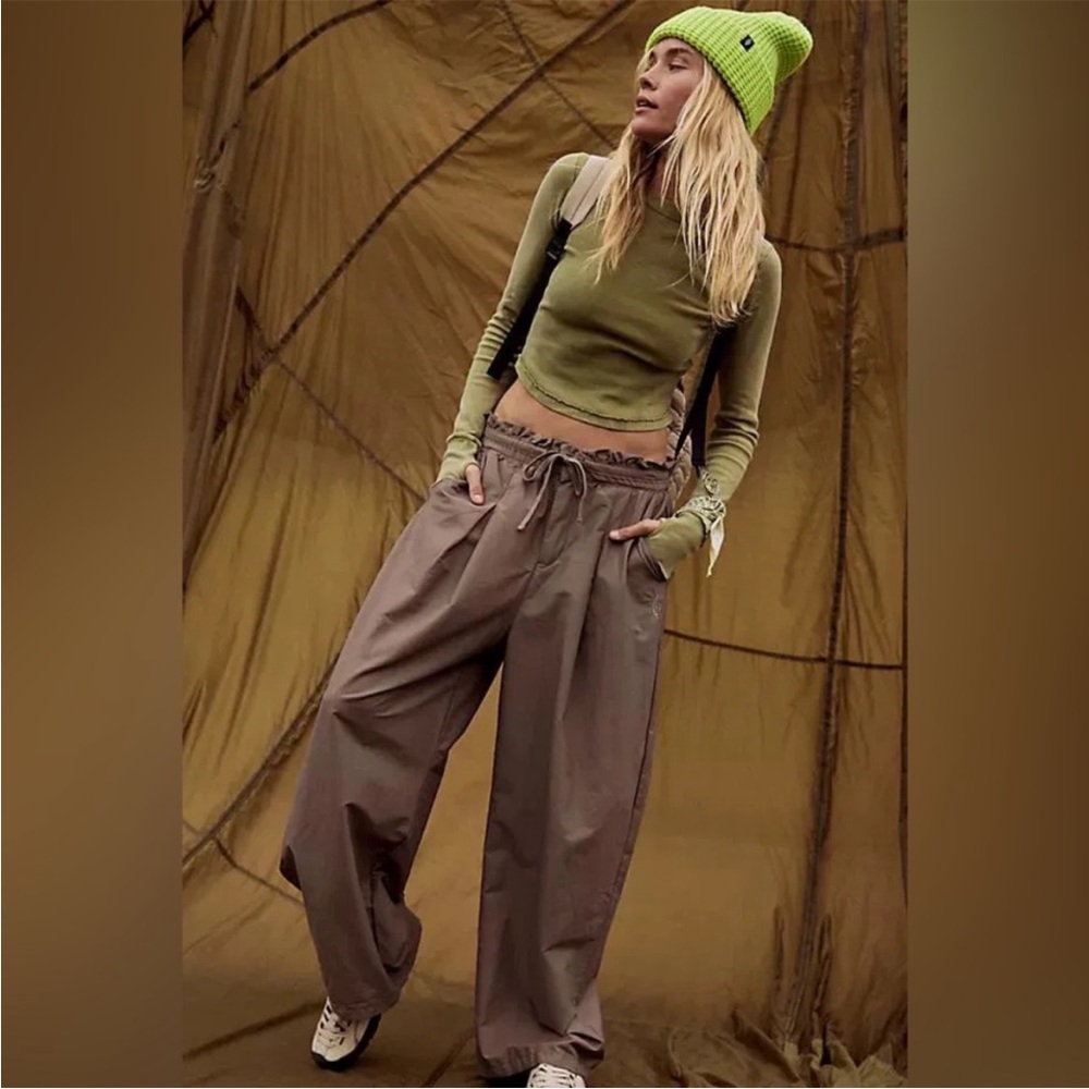 FP Movement by Free People Olive Green Top with Brown Straight Leg Pants